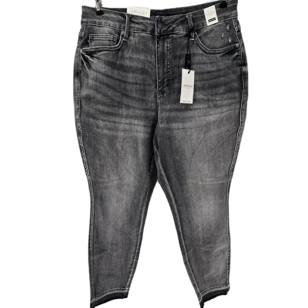 NWT Judy Blue Skinny Jeans 16W Gray Denim Washed Black Tummy Control